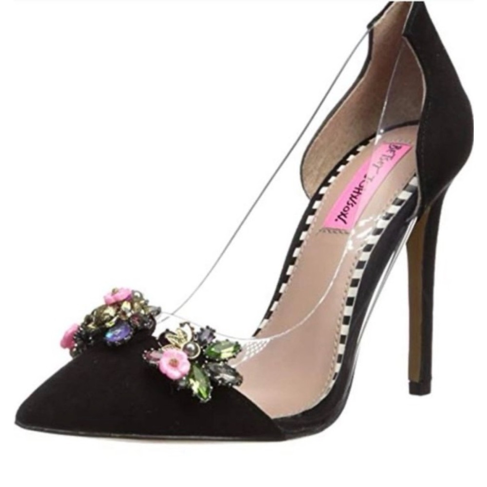 Betsey Johnson Black Heels with Floral Embellishments - Size 7.5 women’s